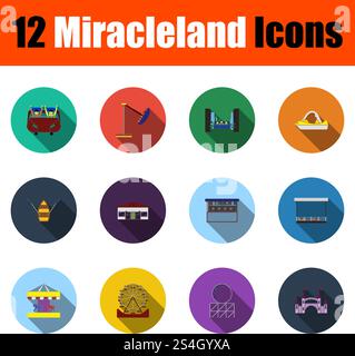 Set Of Miracleland Icons. Full Color Flat Design With Long Shadow. Vector illustration. Stock Vector