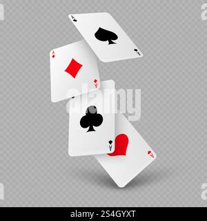 Falling poker playing cards of aces isolated on transparent background. Vector illustration. Falling poker playing cards of aces Stock Vector
