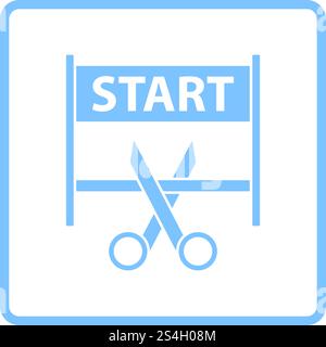 Scissors Cutting Tape Between Start Gate Icon. Blue Frame Design. Vector Illustration. Stock Vector