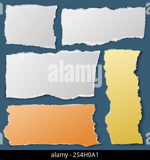 White torn paper pieces. Ripped notebook papers. Scrap material vector collection. Illustration of message notes. White torn paper pieces. Ripped notebook papers. Scrap material vector collection Stock Vector