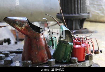 A Collection of Vintage Lubricating Oil Cans. Stock Photo