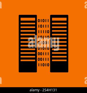 Server Icon. Black on Orange background. Vector illustration. Stock Vector