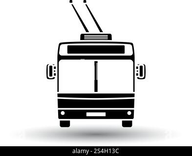 Trolleybus icon front view. Black on White Background With Shadow. Vector Illustration. Stock Vector