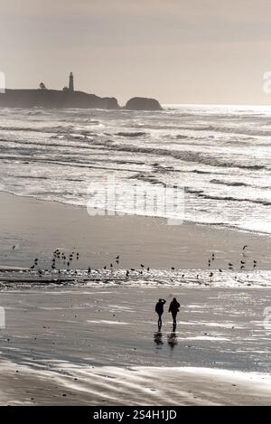 Walking on Moolach Beach, Oregon. Stock Photo
