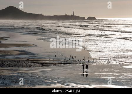 Walking on Moolach Beach, Oregon. Stock Photo