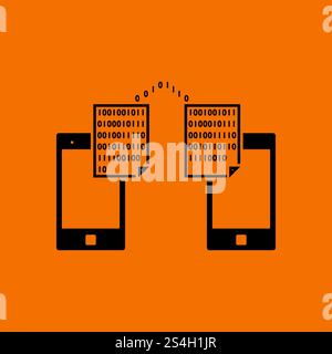 Exchanging Data Icon. Black on Orange background. Vector illustration. Stock Vector