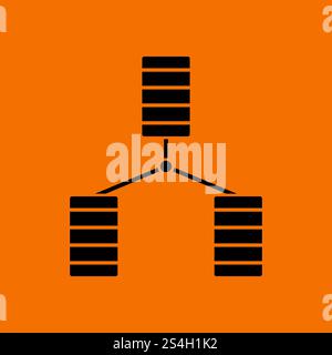 Database Icon. Black on Orange background. Vector illustration. Stock Vector