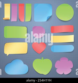 Sticky note papers, memo stickers vector collection. Illustration of colored memo paper blank sticky. Sticky note papers, memo stickers vector collection Stock Vector