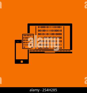 Exchanging Data Icon. Black on Orange background. Vector illustration. Stock Vector