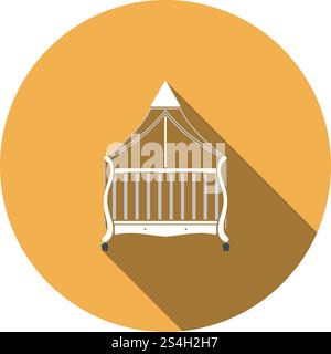 Crib With Canopy Icon. Flat Circle Stencil Design With Long Shadow. Vector Illustration. Stock Vector