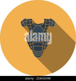 Baseball Chest Protector Icon. Flat Circle Stencil Design With Long Shadow. Vector Illustration. Stock Vector