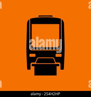 Monorail  icon front view. Black on Orange background. Vector illustration. Stock Vector