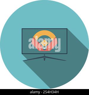 Baseball Tv Translation Icon. Flat Circle Stencil Design With Long Shadow. Vector Illustration. Stock Vector