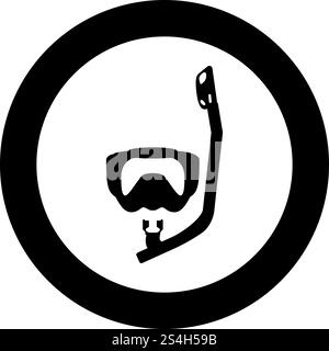 Diving mask with breathing tube Diving snorkel Equipments for swimming Snorkeling concept Swimming equipment icon in circle round black color vector illustration flat style simple image. Diving mask with breathing tube Diving snorkel Equipments for swimming Snorkeling concept Swimming equipment icon in circle round black color vector illustration flat style image Stock Vector