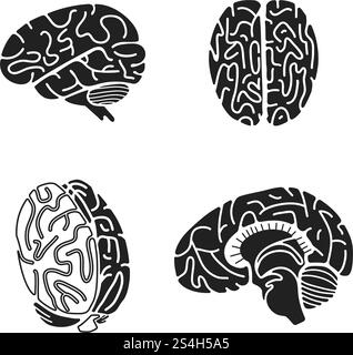 Brain icon set. Simple set of brain vector icons for web design on white background. Brain icon set, simple style Stock Vector