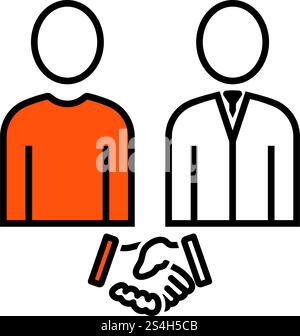Two Man Making Deal Icon. Thin Line With Orange Fill Design. Vector Illustration. Stock Vector