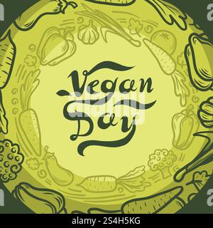 Green vegan day concept background. Hand drawn illustration of green vegan day vector concept background for web design. Green vegan day concept background, hand drawn style Stock Vector