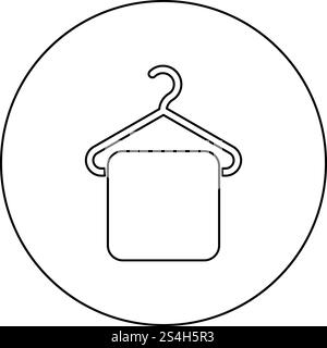 Towel on hanger Hanger towel Clothes hanger with hanging towel icon in circle round outline black color vector illustration flat style simple image Stock Vector