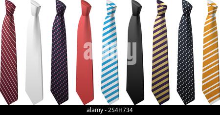 Tie icon set. Isometric set of tie vector icons for web design isolated on white background. Tie icon set, isometric style Stock Vector