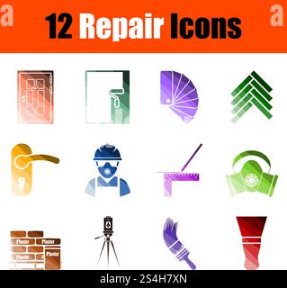 Set of 12 icons on Home Repair theme. Color Ladder  Design. Fully editable vector illustration. Text expanded. Stock Vector