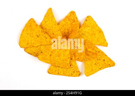 Pile of mexican nachos or tortilla chips, isolated on a white background Stock Photo