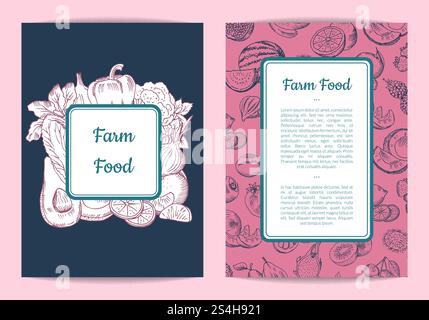 Vector doodle handdrawn fruits and vegetables vegan healthy menu design ...
