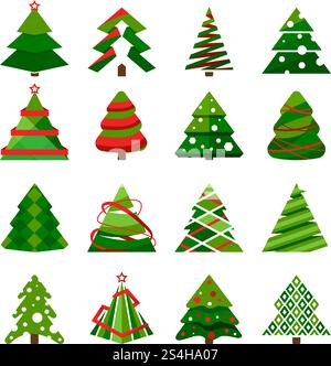 Christmas tree in different styles. Vector set of stylized illustration. Christmas tree collection for holiday xmas and new year. Christmas tree in different styles. Vector set of stylized illustrations Stock Vector