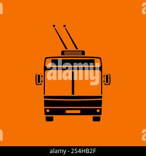 Trolleybus icon front view. Black on Orange background. Vector illustration. Stock Vector