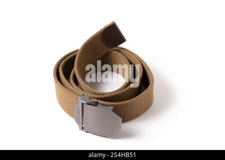 Men military belt is brown on white background Stock Photo
