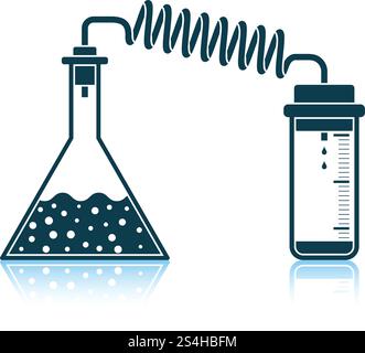 Icon of chemistry reaction with two flask. Shadow reflection design. Vector illustration. Stock Vector