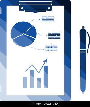 Writing Tablet With Analytics Chart And Pen Icon. Flat Color Ladder Design. Vector Illustration. Stock Vector