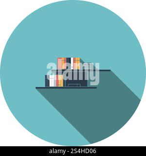 Wall Bookshelf Icon. Flat Circle Stencil Design With Long Shadow. Vector Illustration. Stock Vector