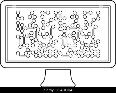 Screen with the scheme Technology concept icon outline black color vector illustration flat style simple image Stock Vector