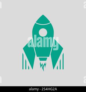 Startup Rocket Icon. Green on Gray Background. Vector Illustration. Stock Vector