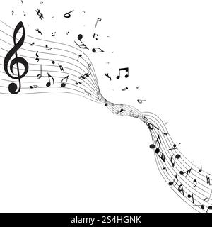 Musical Design From Music Staff Elements With Treble Clef And Notes With Copy Space. Elegant Creative Design Isolated on White. Vector Illustration. Stock Vector