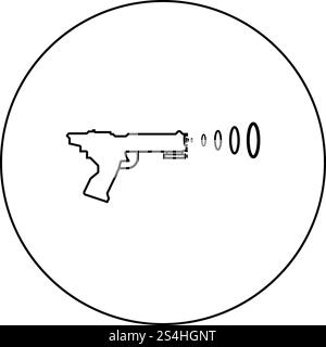 Space Blaster Children&rsquo;s Toy Futuristic gun Space gun shooting blaster wave icon in circle round outline black color vector illustration flat style simple image Stock Vector