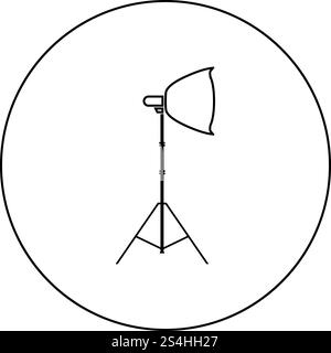 Spotlight on tripod Light projector Softbox on tripod Tripod light Equipment for professional photography Theater light icon in circle round outline black color vector illustration flat style simple image Stock Vector