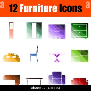 Furniture Icon Set. Flat Color Ladder Design. Vector Illustration. Stock Vector
