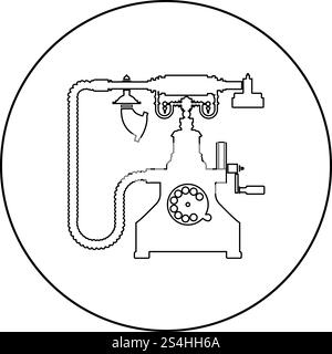 Vintage telephone retro rotary plate Antique phone Old phone Retro phone Rarity telephone Vintage phone Antique telephone Rarity phone icon in circle round outline black color vector illustration flat style simple image Stock Vector