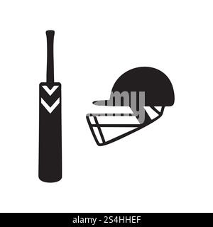 cricket bat and helmet icon set silhouette vector Stock Vector