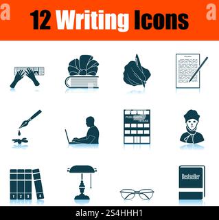 Writing Icon Set. Shadow Reflection Design. Vector Illustration. Stock Vector
