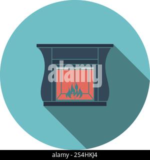 Fireplace With Doors Icon. Flat Circle Stencil Design With Long Shadow. Vector Illustration. Stock Vector