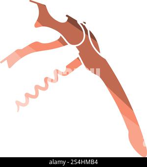 Waiter corkscrew icon. Flat color design. Vector illustration. Stock Vector