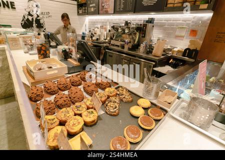 HONG KONG, CHINA - FEBRUARY 01, 2019: assorted pastries displayed inside Paper Stone Bakery in Hong Kong. Stock Photo
