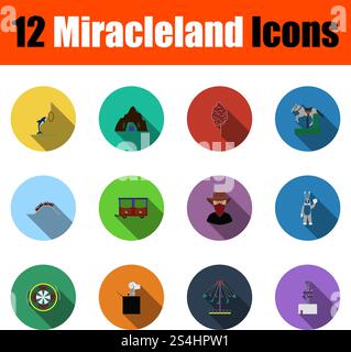 Set Of Miracleland Icons. Full Color Flat Design With Long Shadow. Vector illustration. Stock Vector