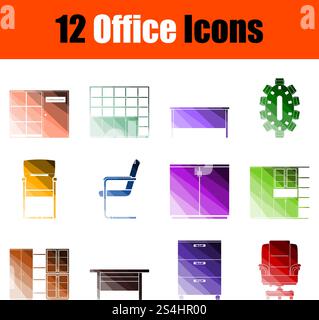 Office Icon Set. Flat Color Ladder Design. Vector Illustration. Stock Vector