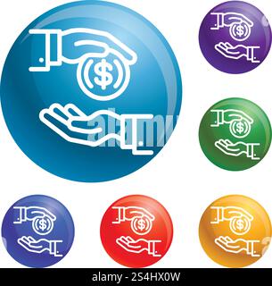 Money coin corruption icons set vector 6 color isolated on white background. Money coin corruption icons set vector Stock Vector
