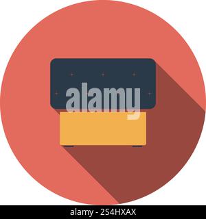 Bedroom Pouf Icon. Flat Circle Stencil Design With Long Shadow. Vector Illustration. Stock Vector