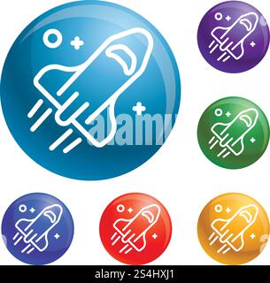 Space rocket icons set vector 6 color isolated on white background. Space rocket icons set vector Stock Vector