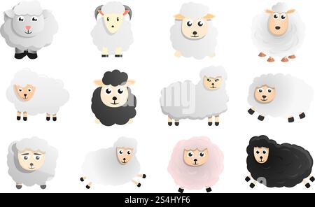 Sheep icon set. Cartoon set of sheep vector icons for web design. Sheep icon set, cartoon style Stock Vector